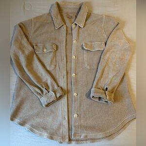 Beige Corduroy Button-Up Flannel Shirt